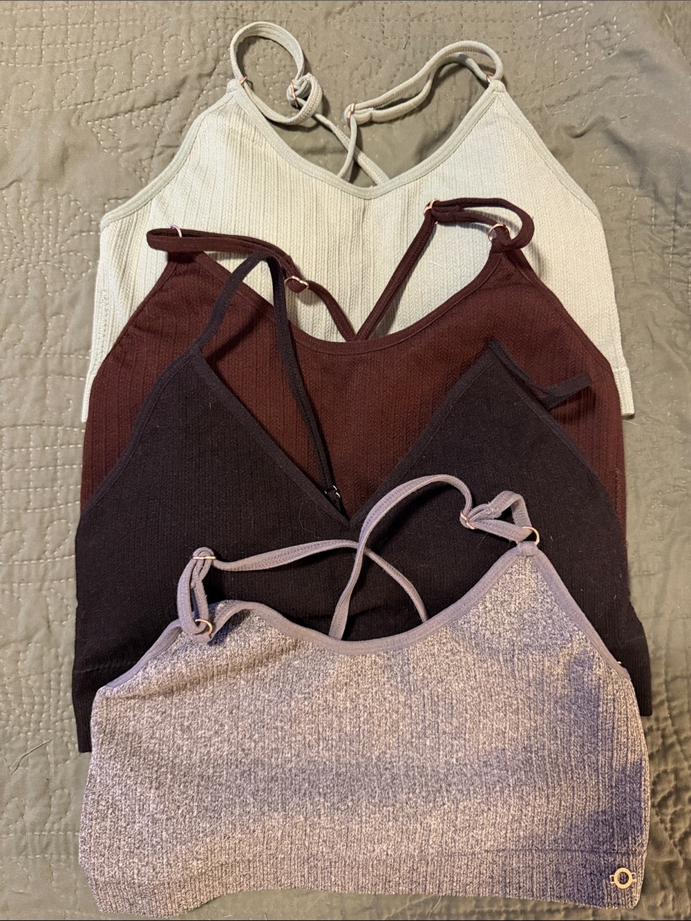 Danskin Ribbed Bralette Pack in Cream, Maroon, Black, Lavender